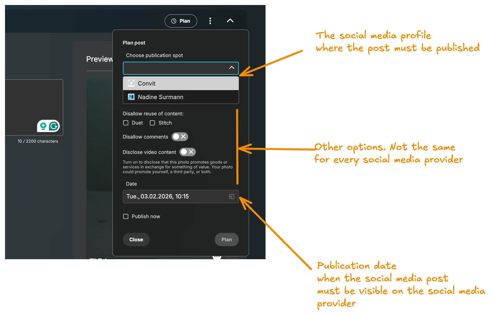 Defining the publication date and channel